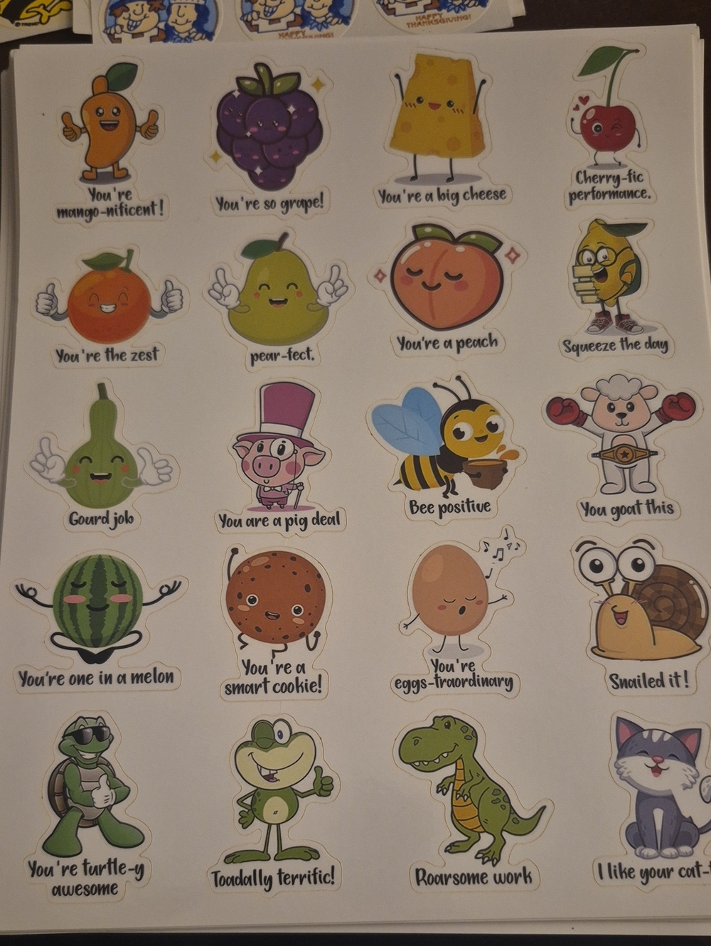 Cute Fruit & Animal Reward Sticker Sheet - Assorted Colors